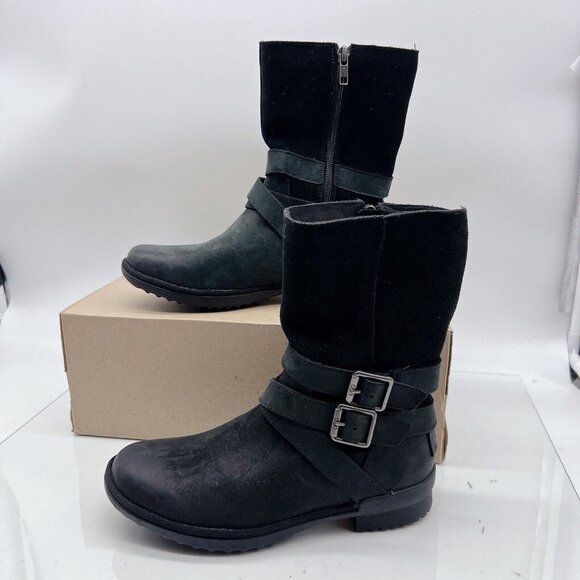 UGG Lorna Waterproof Bootie Boots Black Suede Leather Wool Womens US 6 New - Picture 2 of 11